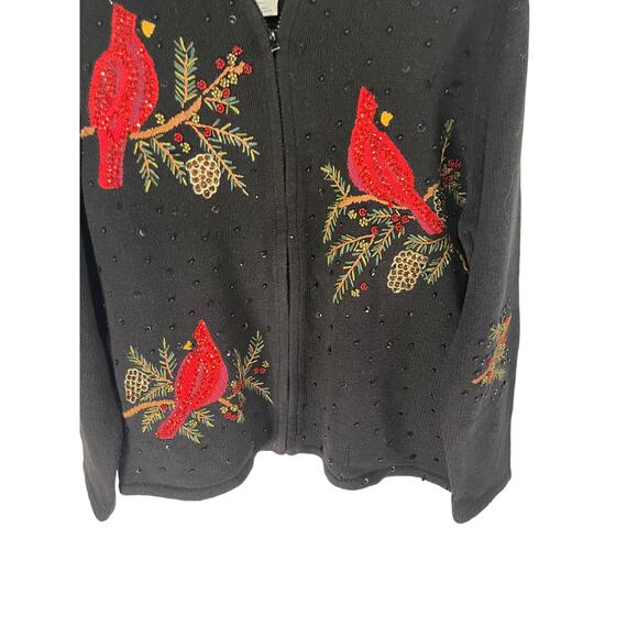 Tiara International Vintage‎ Sequin Red Robin Holiday Embroidered Sweater - Picture 2 of 8